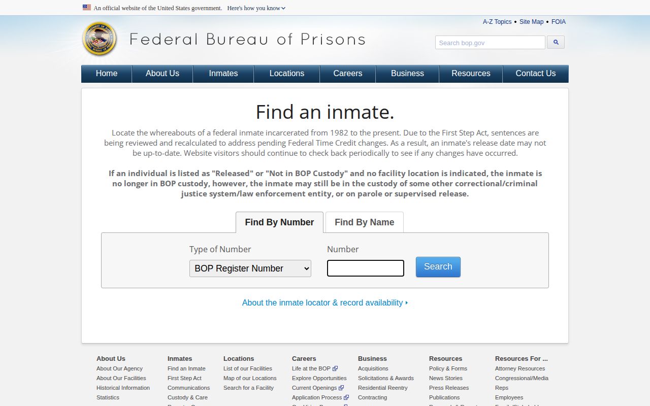 BOP Inmate Locator federal Crisp County release record search