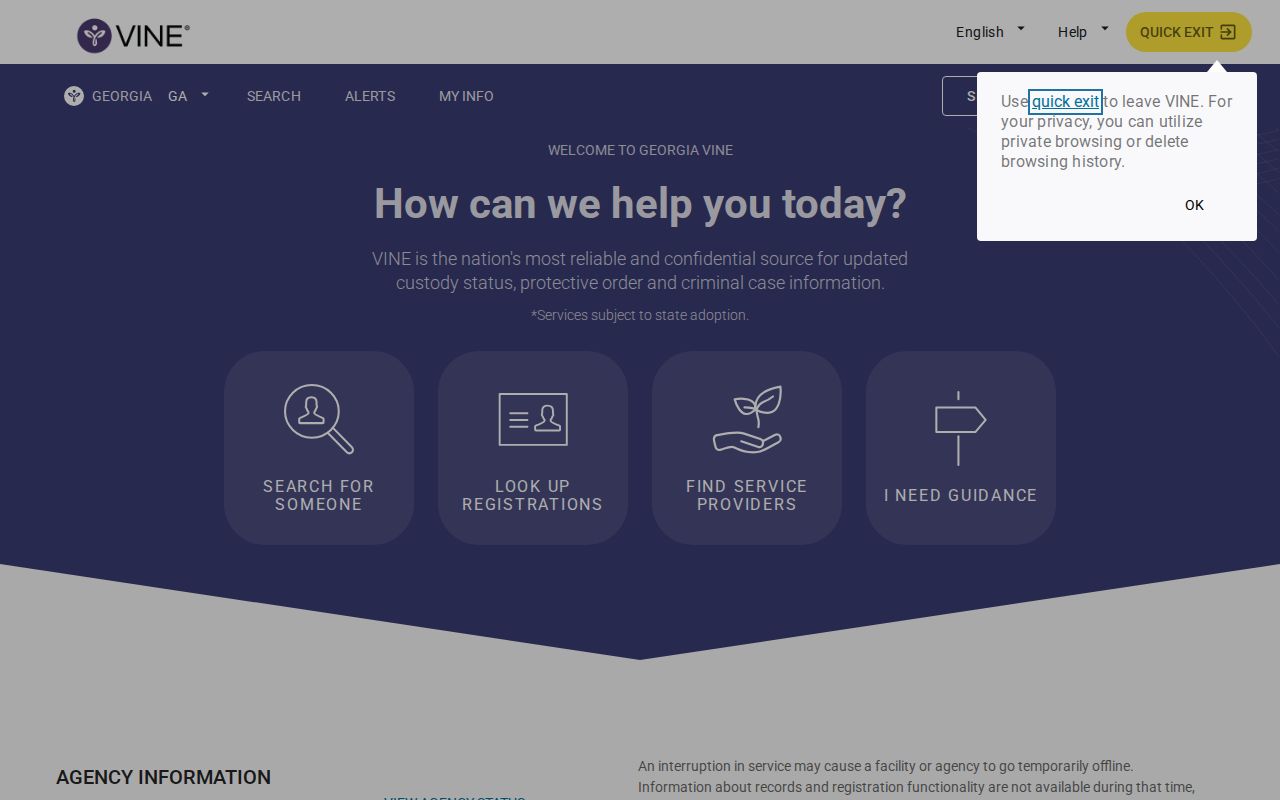 Crisp County VINELink release check Find Offender screen