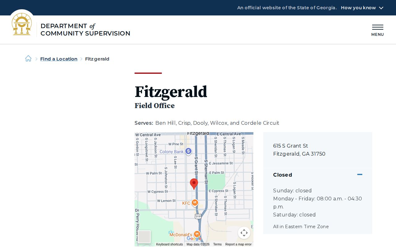 DCS Fitzgerald Crisp County release supervision office