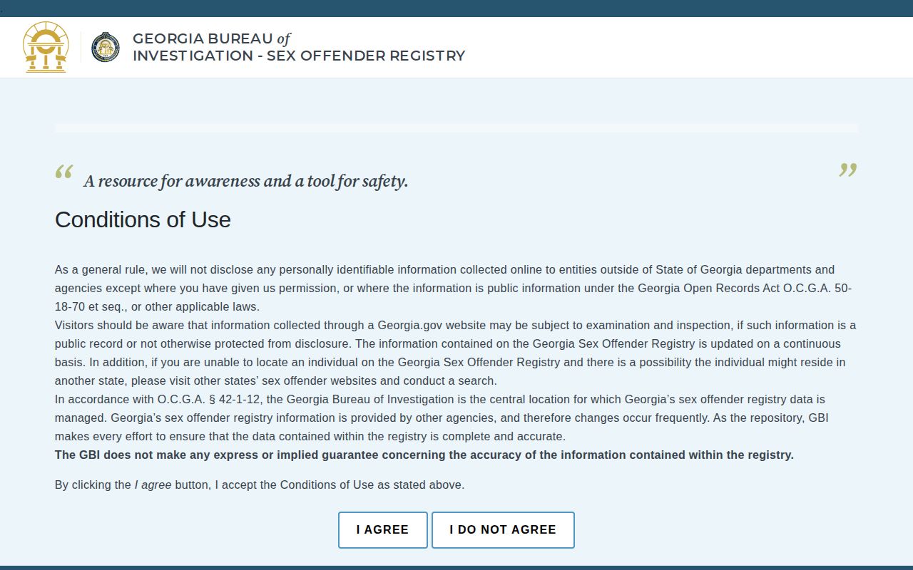 Georgia GBI sex offender registry Crisp County released registrant search
